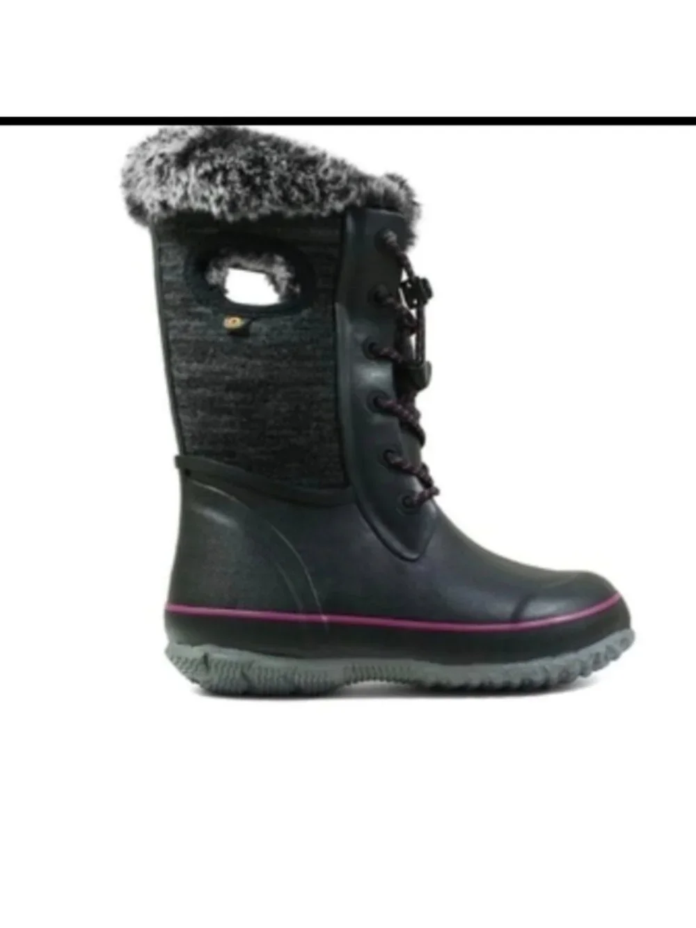 Bogs –Arcata Knit Kids Winter Boots Black With Pink Accents Big Kid Youth 4